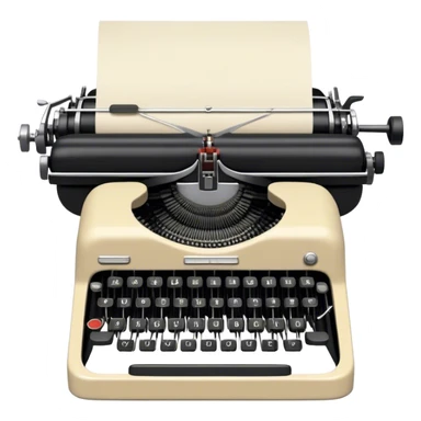Create an emoji representing screenwriting. The design should feature an open script with visible dialogue and action lines, symbolizing the writing of a screenplay. Include a classic typewriter or a modern writing device, such as a laptop, to signify the process of creating a script. Optionally, add elements like a film reel or director's chair to emphasize the cinematic aspect of screenwriting. Use a professional color palette with black, white, and subtle metallic tones. Do not include any emojis or smiley faces. Make the background transparent. sticker