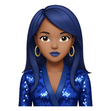 LeToya Luckett with long dark brown hair hair, indigo sequin outfit sticker