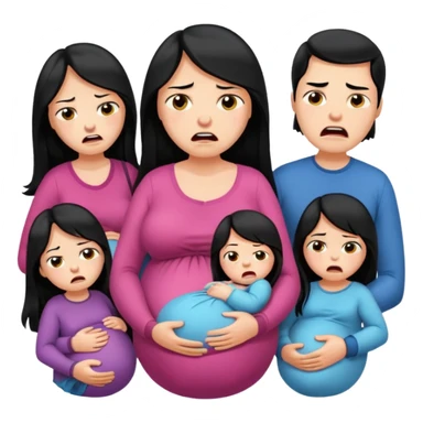 pregnant woman with long black hair crying, angry husband, five little girls sticker