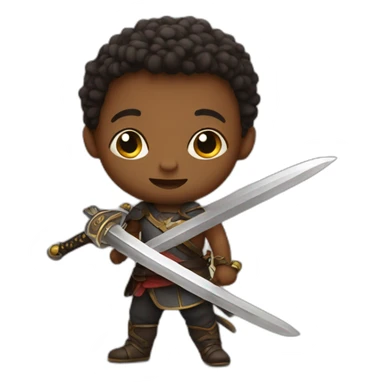 Toddler with a sword sticker