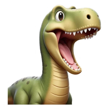 Cinematic Cute Yawning Brontosaurus Portrait Emoji, Head tilted slightly with a dramatic, wide-open yawn, showcasing its monumental, elongated neck and a massive, textured body with sleepy, half-closed eyes and a relaxed, open mouth, Simplified yet irresistibly cute features, highly detailed, glowing with a soft, cozy ancient glow, high shine, relaxed yet expressive, stylized with a dash of whimsical prehistoric ease, soft glowing outline, capturing the essence of a drowsy yet affectionate Brontosaurus that appears ready to stretch and yawn its way out of the screen! sticker