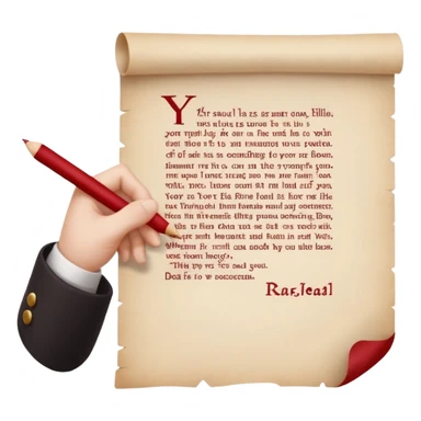 Minimalist emoji-style sticker of a pale hand signing a parchment contract titled “YOUR SOUL” in gothic font, muted red ink, grayscale background sticker