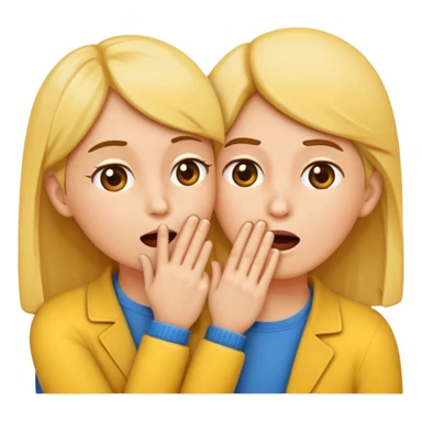 Emoji of two people, one whispering into the other’s ear with a hand covering their mouth. Surprised reaction. Simple emoji style, flat design, bright colors, thick outlines. sticker