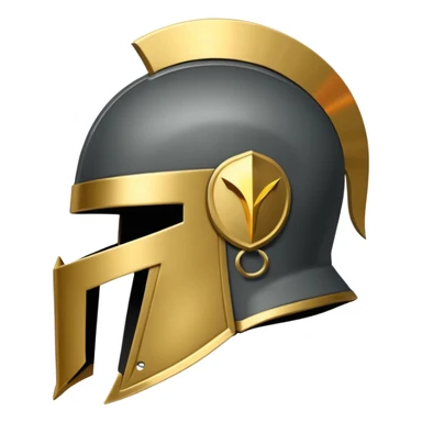 A stylized Trojan helmet emblem shown in side profile, featuring a sleek, angular shape with a crest on top and a face guard extending downward. The helmet is dark gray with subtle metallic shading and a thin gold accent line.  sticker