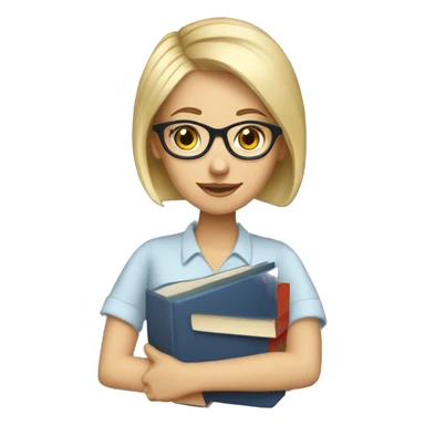 female Teacher with books glasses blonde pixie haircut blue eyes sticker