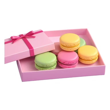 macaron gift box, various colors, iOS 3D emoji style, high detail, glossy finish, cute and appealing, premium feel sticker