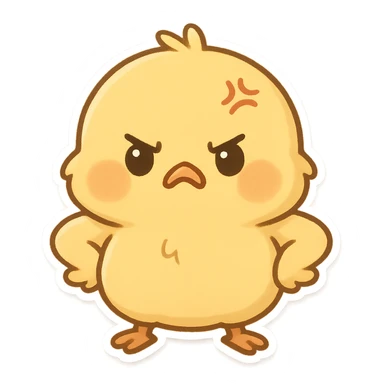cute angry chibi chick, wings on hips, puffed cheeks, yellow, adorable and soft, suitable for emoji sticker sticker