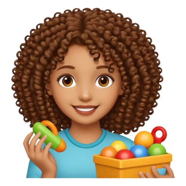brown girl with curly hair playing with toys sticker