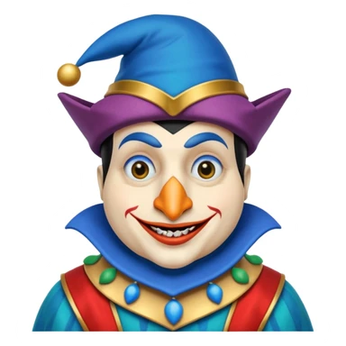 crazy funny colorful real penguin jolly joker, medieval, vintage, court jester, mac os icon, blue color sticker