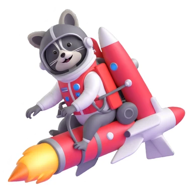 raccoon astronaut riding a rocket sticker