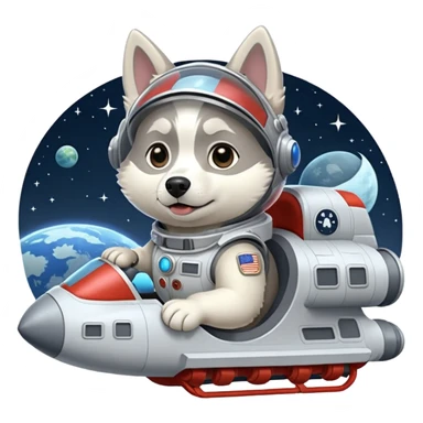 furry white coat husky in full battle gear posing cutely on a space cruiser sticker
