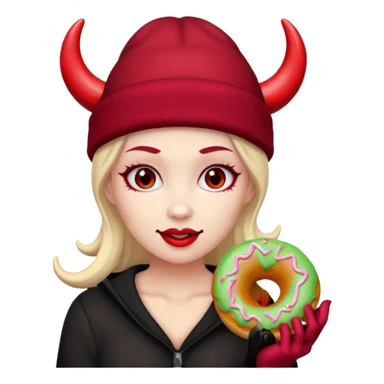 female devil wearing beanies holding donut sticker
