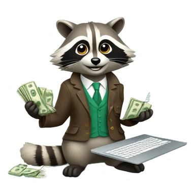 rich raccoon with laptop and money in hand sticker