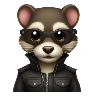 A ferret wearing leather, with the words “freaky ferret” sticker