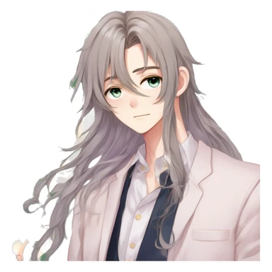 Gorgeous romantic hot attractive anime style modern gentlemanly anime shojo guy with long pretty lustrous hair and colorful eyes and blushing face aesthetic trending style  pastelcore cottagecore kawaiicore sticker