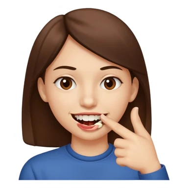 Con una sonrisa en la cara mientras muerde la punta del dedo indice en la boca son sus dientes sticker