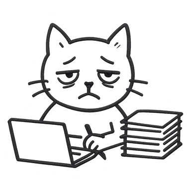 a tired cat because of work sticker