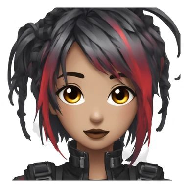 Gorgeous shiny colorful techwear anime style lady with blushing face aesthetic and pretty edgy black red punk messy hair with collar and harness trending style sticker