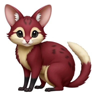 Wine-Red, black-pointed, soft realistic romantic vintage antique divine beautiful elegant pretty precious cute young youthful  Fakémon-Pokémon-opossum-feline-mouse-serval-caracal-chinchilla-Minccino-Cinccino-Meowstic-rodent-hybrid-creature with a big fluffy bushy tail (full body) sticker