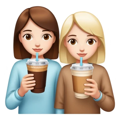 two besties holding hands with iced coffees sticker