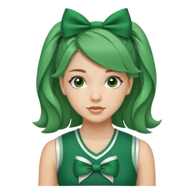 Sydney Taylor with green Hawkins Cheerleader no sleeve uniform, green bow on her hair sticker