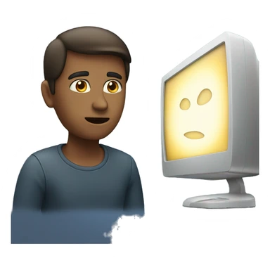 A person looking at a glowing computer screen sticker