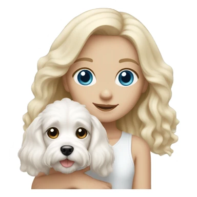 Blonde girl blue eyes holding white cavachon dog sticker