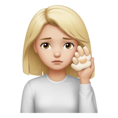 A girl holding its forehead with its paw because it has a headache sticker