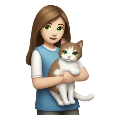 A girl with brown straight hair and a white fluffy cat lying in her arms with eyes of different colors sticker