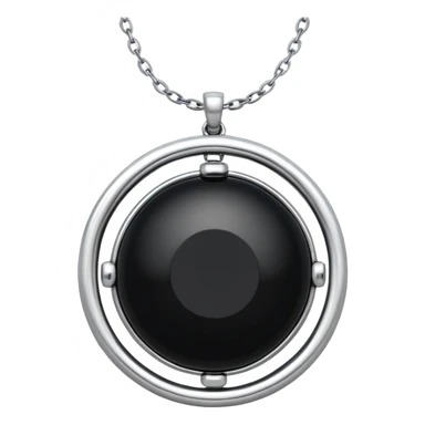 dark onyx talisman, round and polished, cradled by a silver chain, absorbing negativity with unseen grace sticker