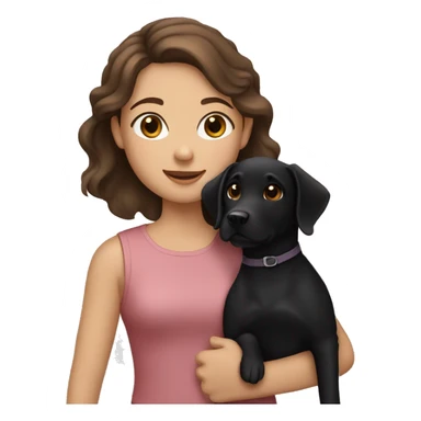 girl with brown hair holding a black lab sticker