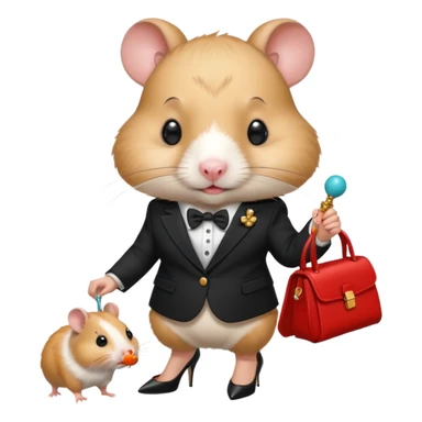 Mama hamster wearing ysl blazer and heals and baby hamster with dummy in his mouth sticker