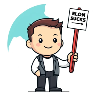 Elon musk with a sign that says Elon sucks sticker