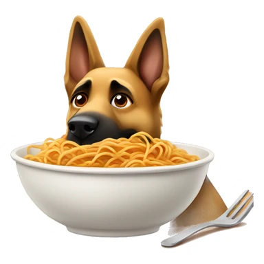 German shepherd eating a big bowl of spaghetti sticker