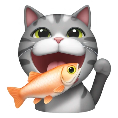 a cat eating a fish sticker
