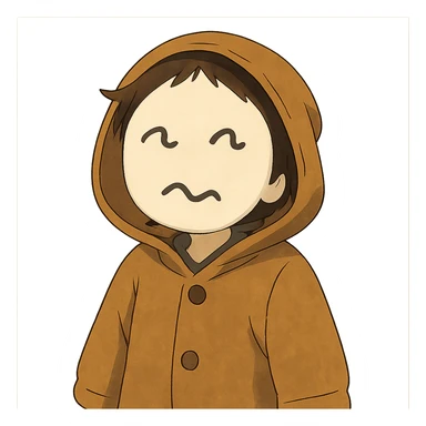 white circle face with squiggle lines for eyes and a mouth sticker