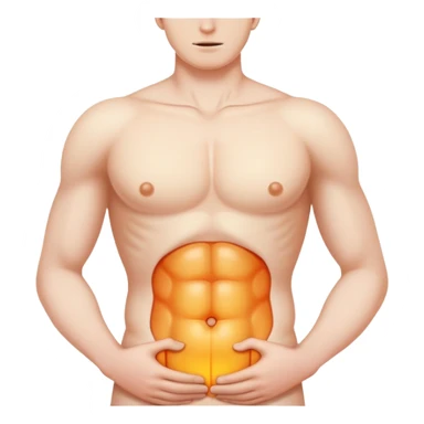 human torso with a highlighted hernia bulge sticker