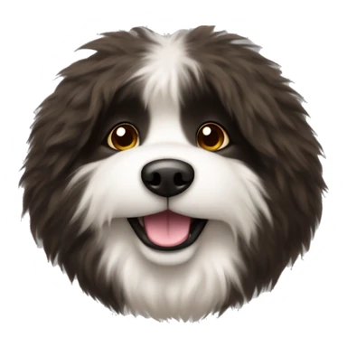 An emoji of a fluffy dog with a mix of black and brown fur, showcasing its thick coat and friendly expression sticker