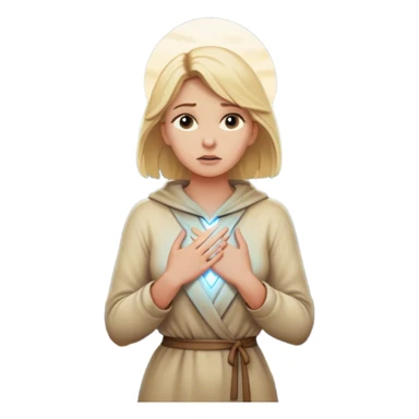 A blonde woman stands at a mountain crossroads, her back turned as she contemplates two trails—one illuminated, symbolizing response, and one shrouded in darkness, representing reaction. with hands on chest sticker