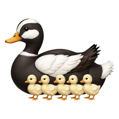 19 white pekin ducks and 1 black pekin duck with 14 small baby chickens sticker