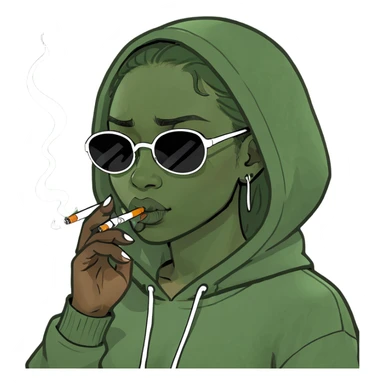 melanin girl crying and smoking with a hoodie on and shades  sticker