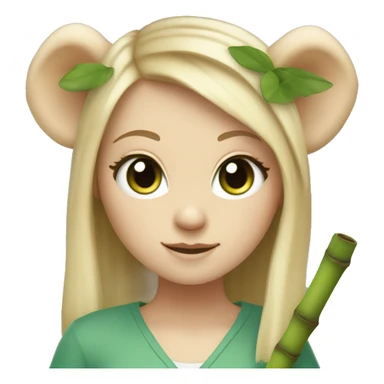 White Girl with blonde hair and green eyes and koala ears holding bamboo stick  sticker