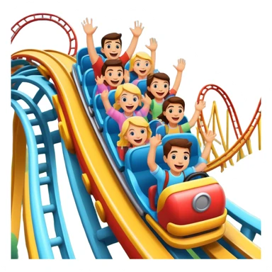 roller coaster with people riding, cheerful expressions sticker