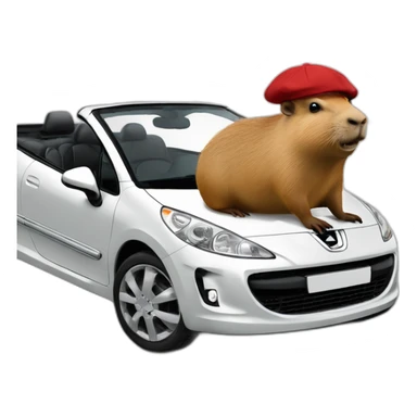 capybara with a beret driving a peugeot 207 coupé cabriolet sticker