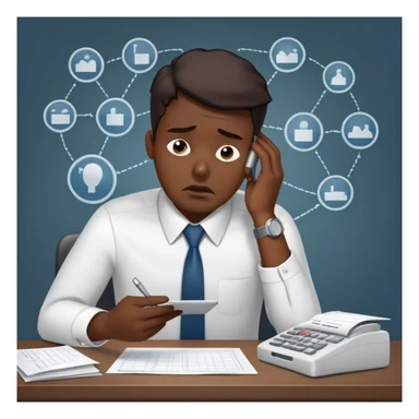 White collar worker in stress, gathering the raw data from MES system, time takes too long sticker