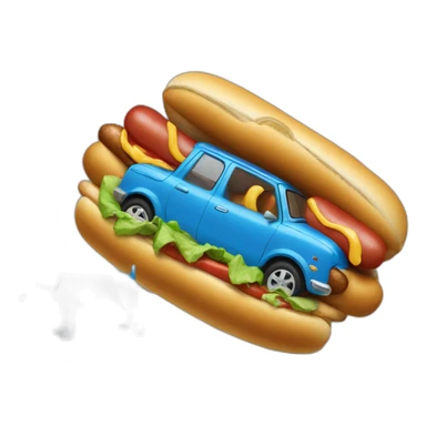 Car on a blue dog eating hotdog sticker