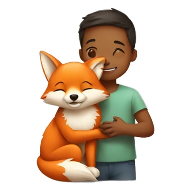 kid hugging a little fox sticker