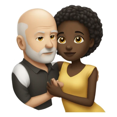 African  girl dark hair kissing white bald man sticker