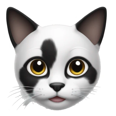 Black and white cat, black dots on ledt and right ears and right eye sticker