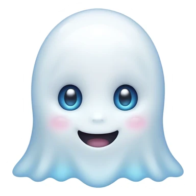 Cinematic Cute Ghost Portrait Emoji, with a playful, rounded translucent form in soft pastel whites and blues, featuring large, sparkling eyes and a gentle, mischievous smile, simplified yet irresistibly endearing, highly detailed with a soft glowing outline that captures the charm of a friendly spirit ready to float into your heart! sticker